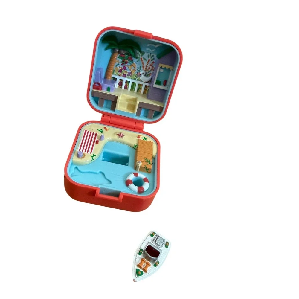 Vintage 1991 Polly Pocket Beach Cafe Compact Bluebird Toys Coral Orange Boat